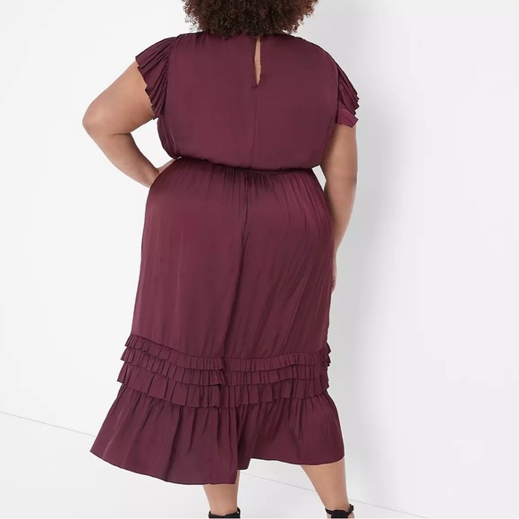 Lane Bryant Flutter-Sleeve Shirred Midi Dress Maroon Size 20 - Picture 3 of 11